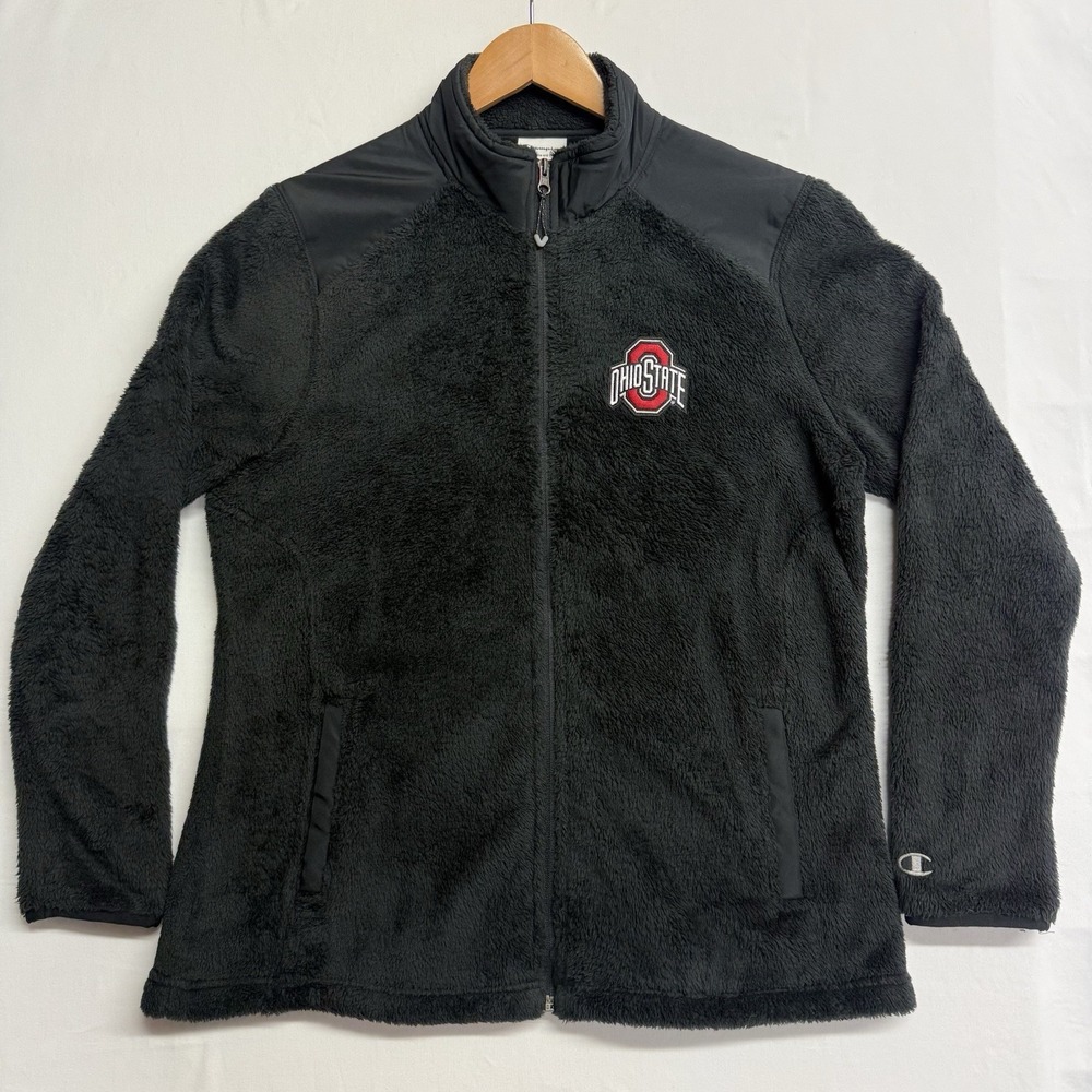 Champion Ohio State Buckeyes Full Zip Fleece Jacket Black Large OSU Sherpa